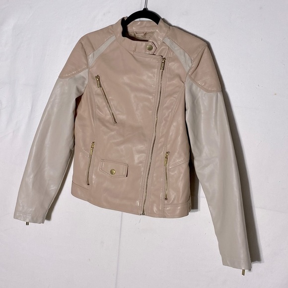 Buffalo Ivory Blush Beige Faux Leather Moto Style Jacket M - Picture 2 of 14